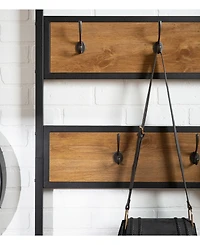 72" Industrial Metal and Wood Hall Tree - Rustic Oak