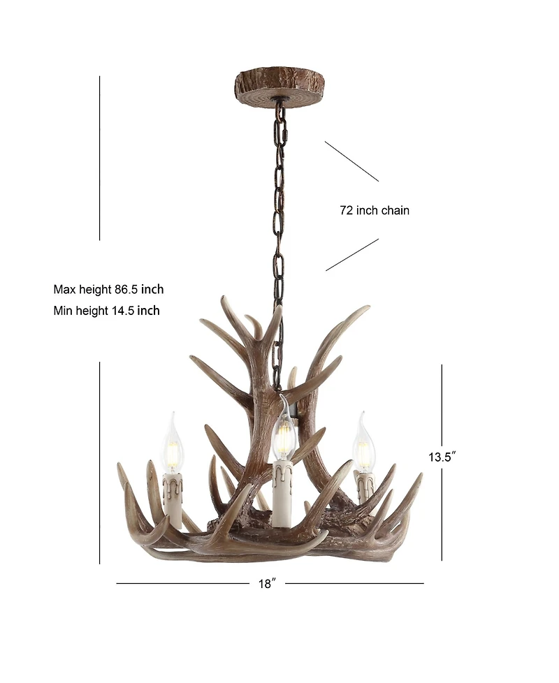 Jonathan Y Eldora 18" Adjustable Resin Antler 3-Light Led Chandelier