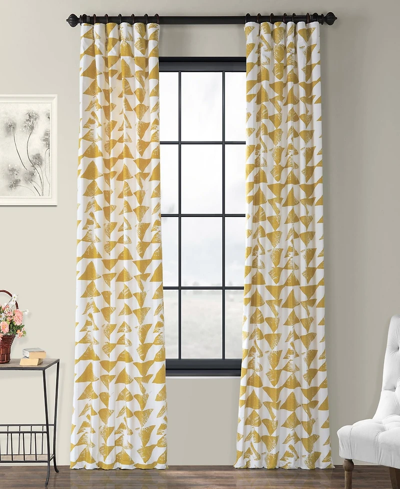 Half Price Drapes Triad Gold Geometric Printed Cotton Room Darkening Curtain