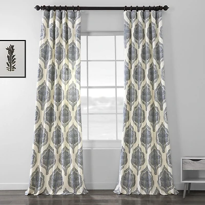 Half Price Drapes Arabesque Blue Emblem Printed Cotton Room Darkening Curtain
