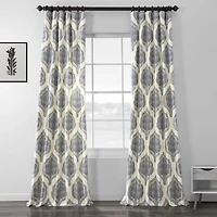 Half Price Drapes Arabesque Blue Emblem Printed Cotton Room Darkening Curtain