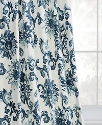 Half Price Drapes Indonesian Blue Floral Printed Cotton Room Darkening Curtain