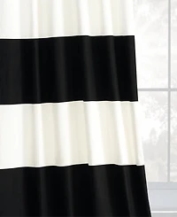 Half Price Drapes Onyx Black & Off White Horizontal Striped Printed Cotton Room Darkening Curtain