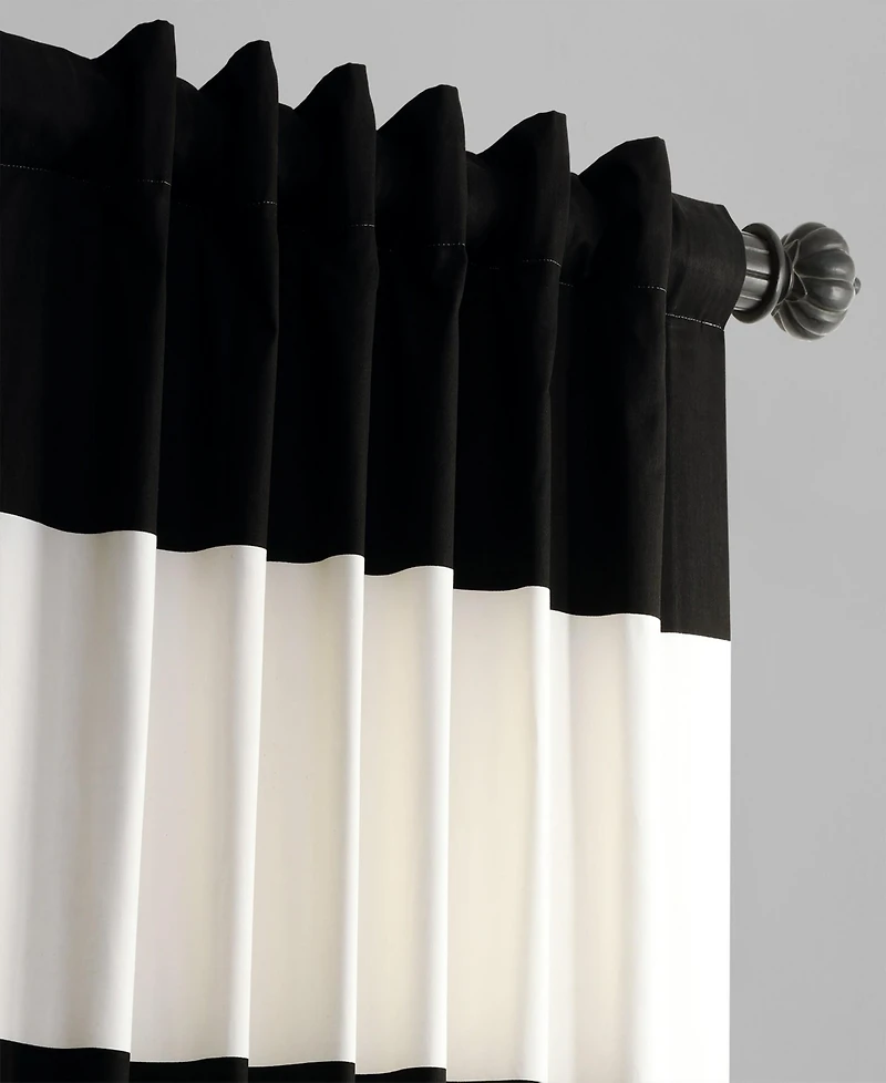 Half Price Drapes Onyx Black & Off White Horizontal Striped Printed Cotton Room Darkening Curtain