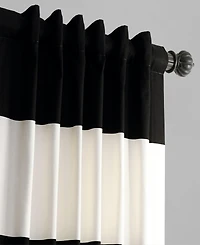Half Price Drapes Onyx Black & Off White Horizontal Striped Printed Cotton Room Darkening Curtain