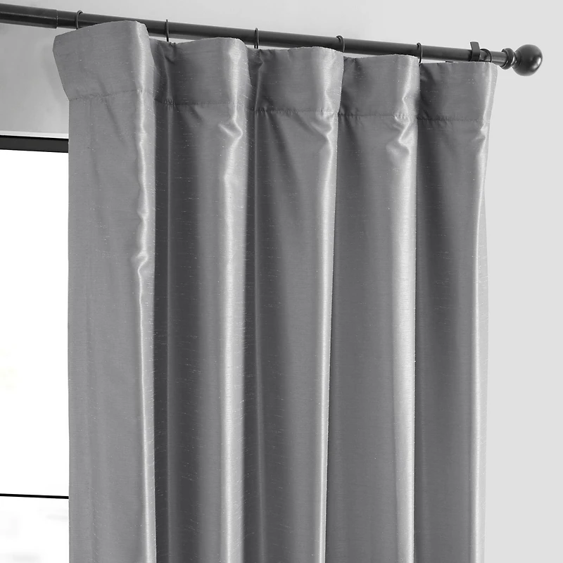 Half Price Drapes Storm Grey Vintage Textured Faux Dupioni Silk Blackout Curtain
