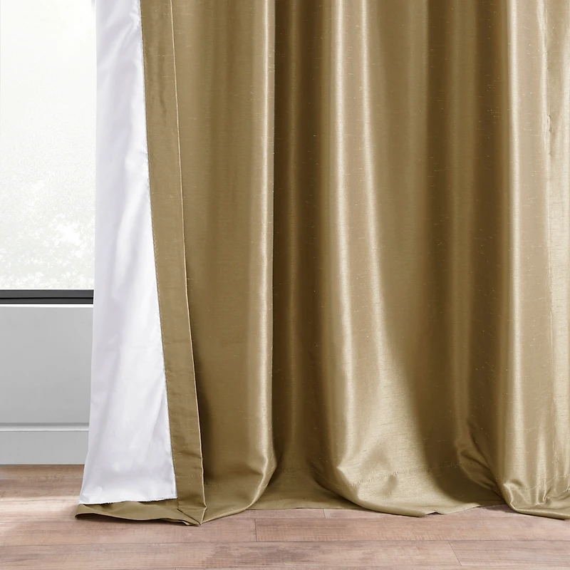 Half Price Drapes Flax Gold Vintage Textured Faux Dupioni Silk Blackout Curtain