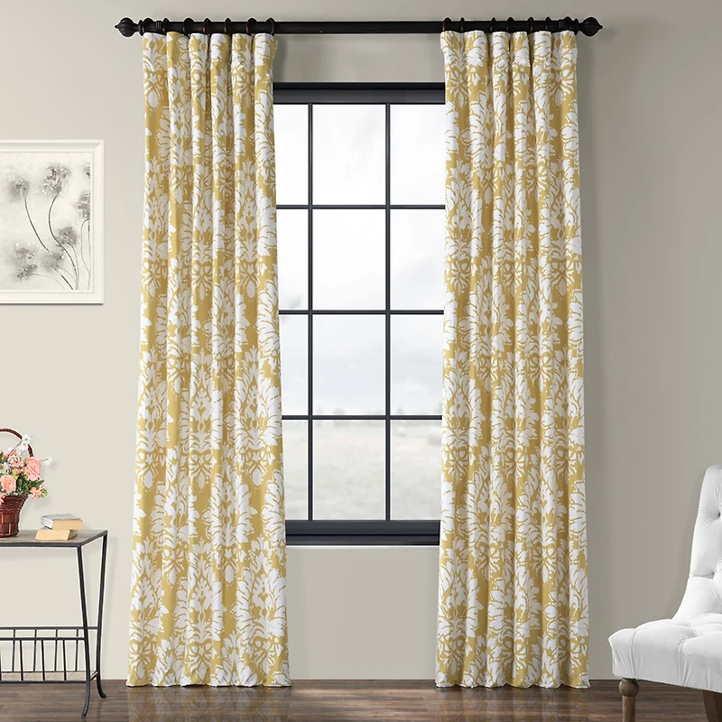 Half Price Drapes Lacuna Sun Floral Printed Cotton Room Darkening Curtain
