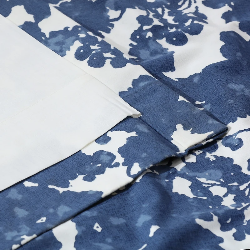 Half Price Drapes Fleur Blue Floral Printed Cotton Room Darkening Curtain