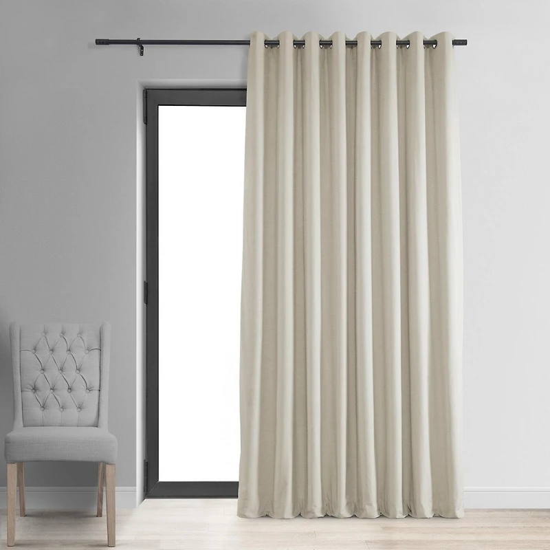 Half Price Drapes Warm Off White Grommet Signature Extra Wide Velvet Blackout Curtain