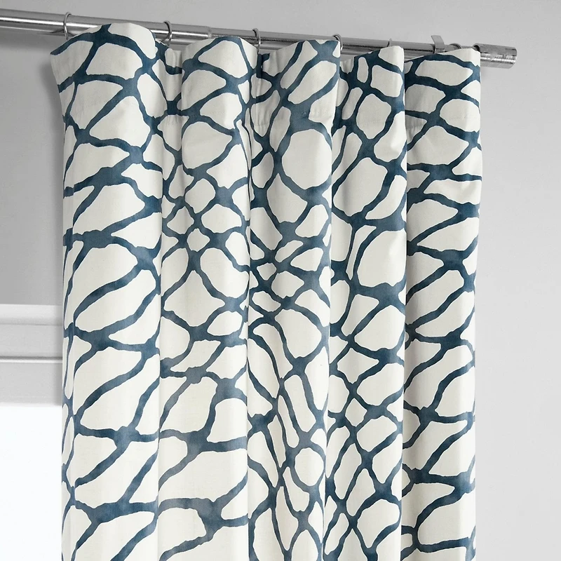 Half Price Drapes Ellis Blue Abstract Printed Cotton Room Darkening Curtain
