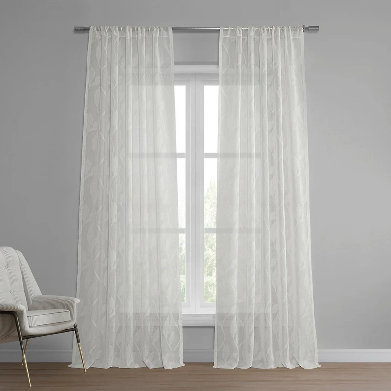 Half Price Drapes Avignon Vine Floral Patterned Faux Linen Sheer Curtain
