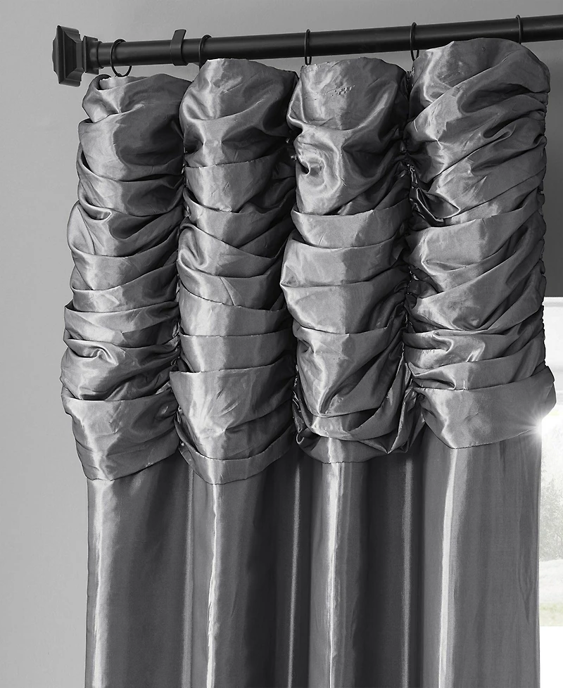 Half Price Drapes Platinum Ruched Solid Faux Silk Taffeta Room Darkening Curtain