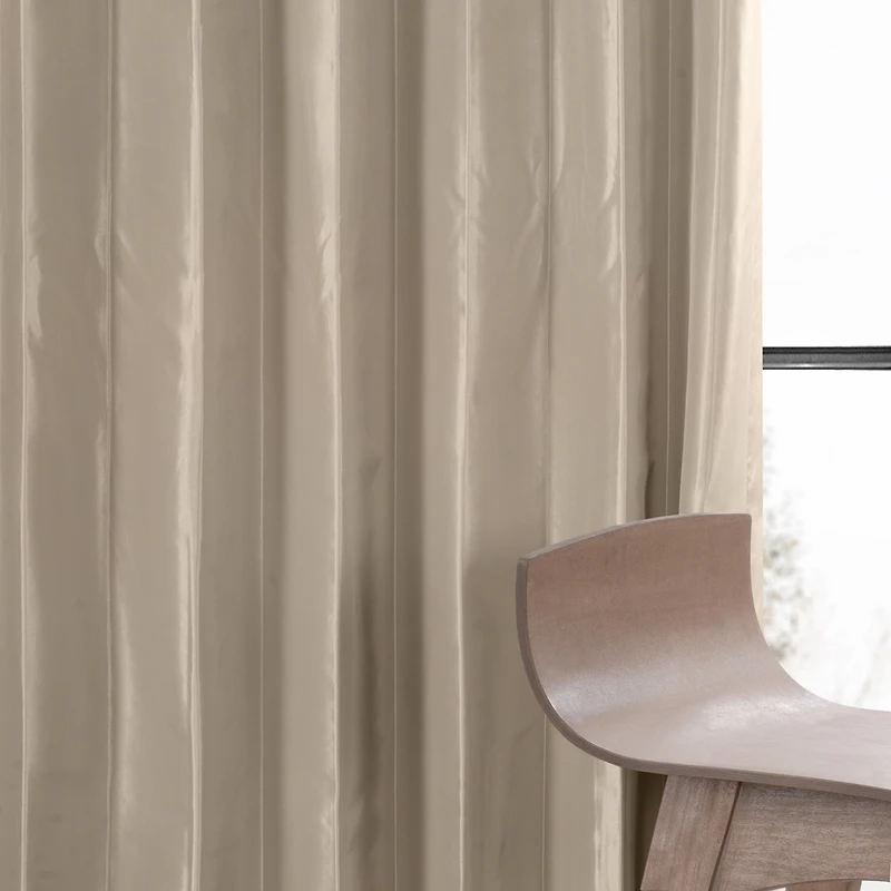 Half Price Drapes Antique Beige Faux Silk Taffeta Blackout Curtain