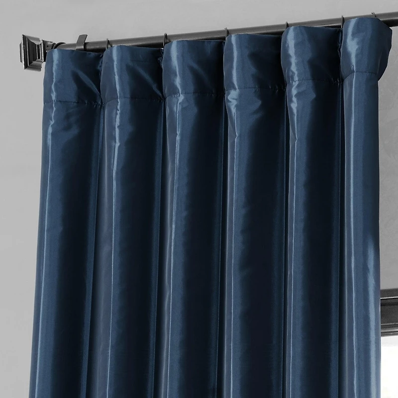 Half Price Drapes Navy Blue Faux Silk Taffeta Blackout Curtain