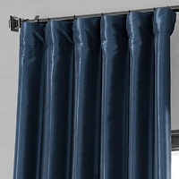 Half Price Drapes Navy Blue Faux Silk Taffeta Blackout Curtain