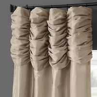 Half Price Drapes Antique Beige Ruched Solid Faux Silk Taffeta Room Darkening Curtain
