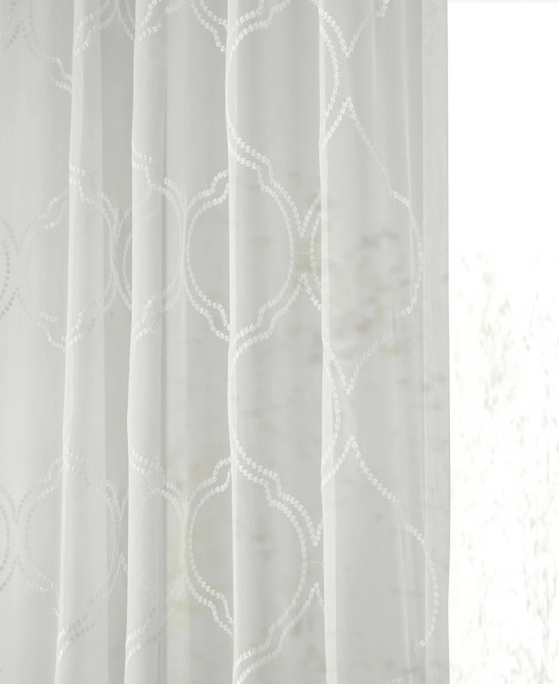 Half Price Drapes Florentina White Embroidered Geometric Sheer Curtain