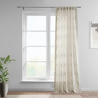Half Price Drapes Suez Natural Embroidered Striped Patterned Faux Linen Sheer Curtain