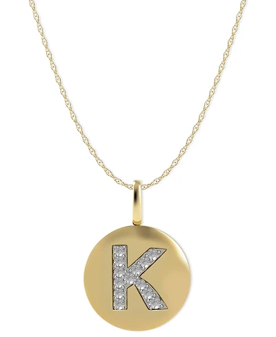 14k Gold Necklace, Diamond Accent Letter K Disk Pendant