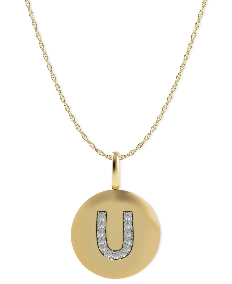 14k Gold Necklace, Diamond Accent Letter U Disk Pendant