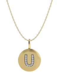 14k Gold Necklace, Diamond Accent Letter U Disk Pendant