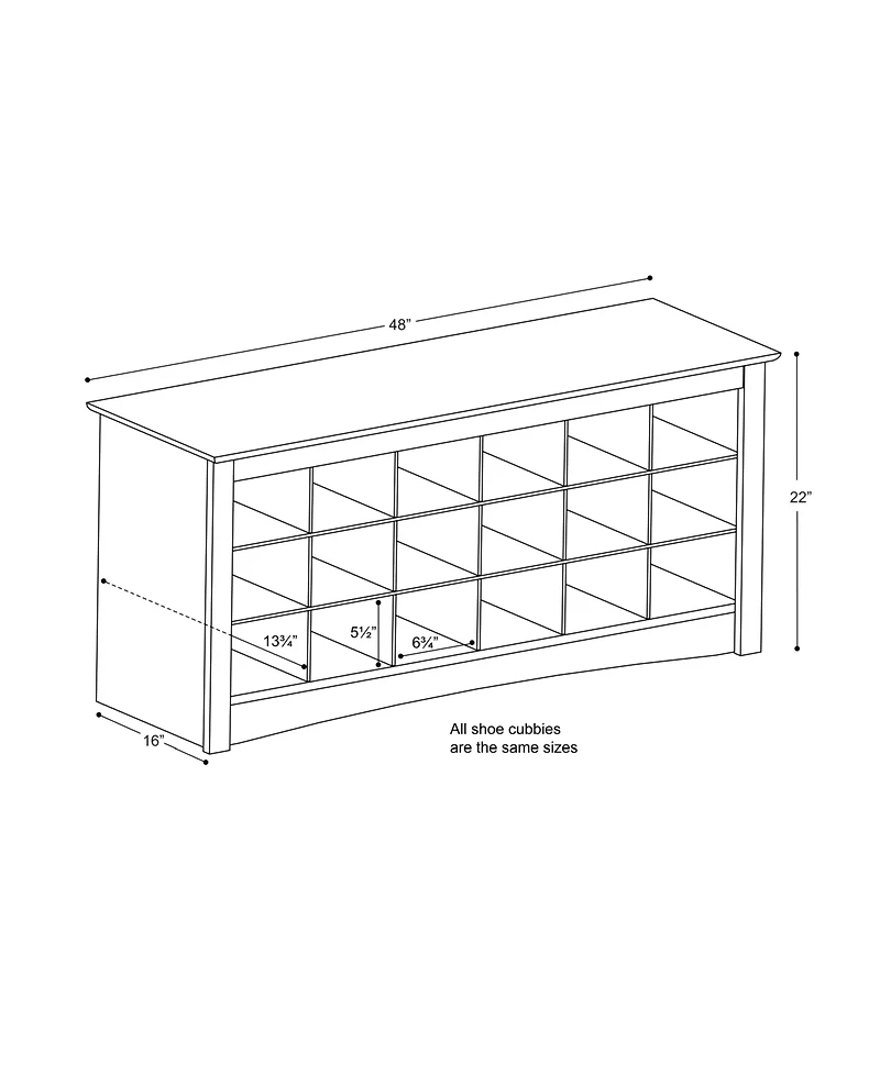 Prepac 18 Pair Shoe Storage Cubby Bench