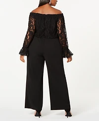 Adrianna Papell Plus Size Off-The-Shoulder Lace Jumpsuit