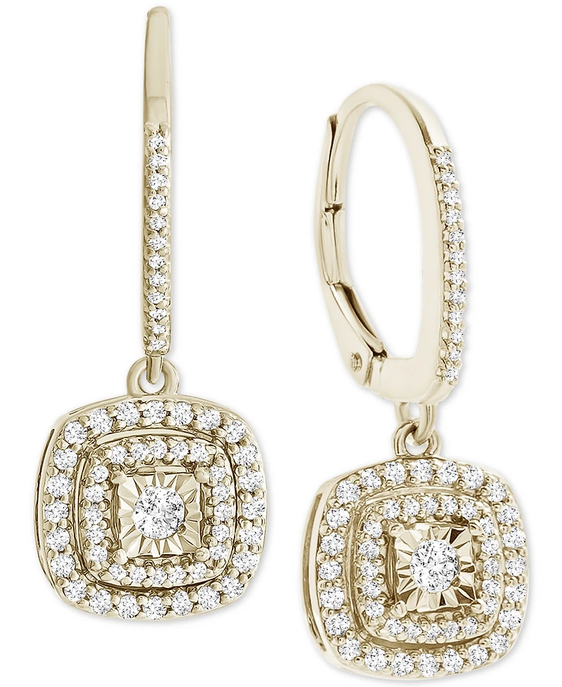 Diamond Halo Drop Earrings (1/2 ct. t.w.) Sterling Silver, 14k Rose Gold Silver & Silver.