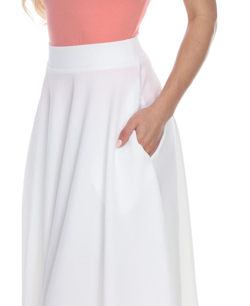 White Mark Flared Midi Skirt with Pockets