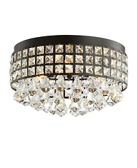 Jonathan Y Meredith 14.5" 3-Light Crystal Drops/Metal Led Flush Mount