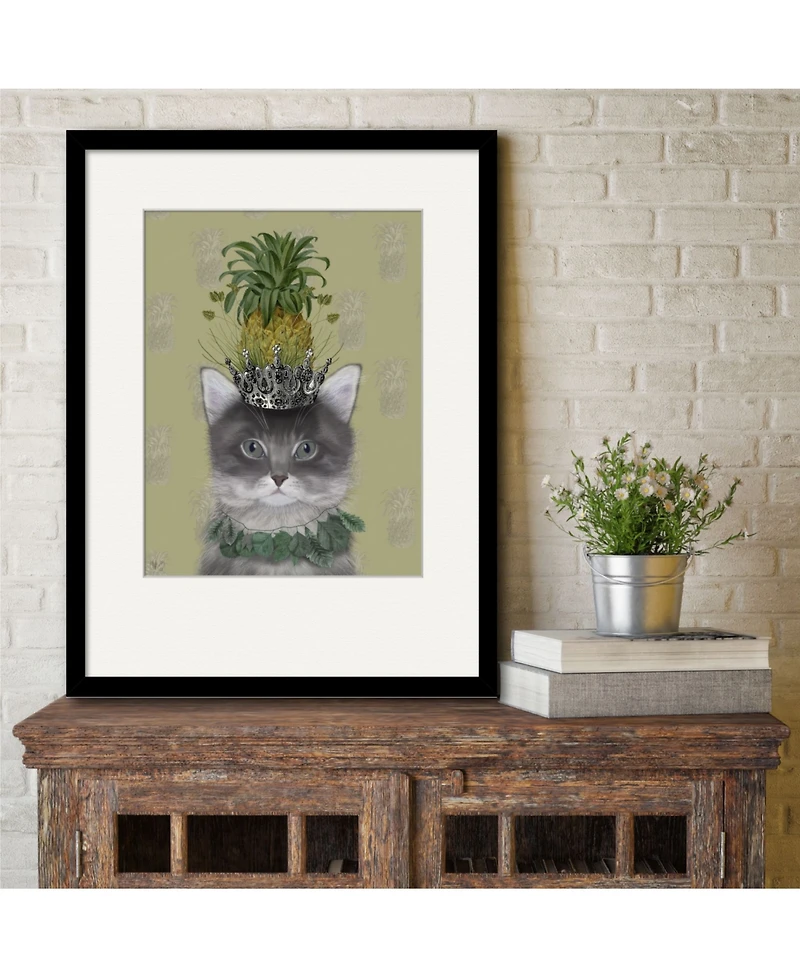 Courtside Market Cat, Pineapple Puss 16" x 20" Framed and Matted Art