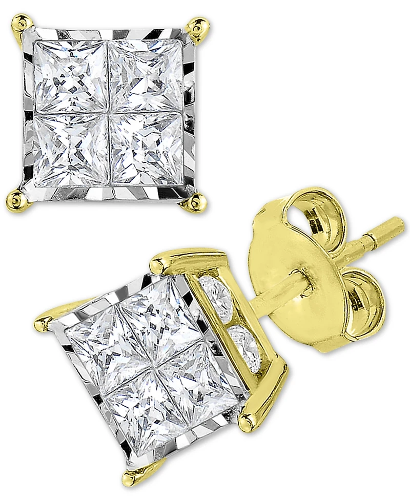 TruMiracle Diamond Princess Cluster Stud Earrings (1 ct. t.w.) 14k White, Yellow or Rose Gold