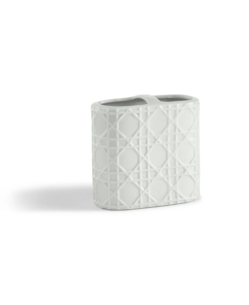 Cassadecor Embossed Wicker Design Porcelain Toothbrush Holder