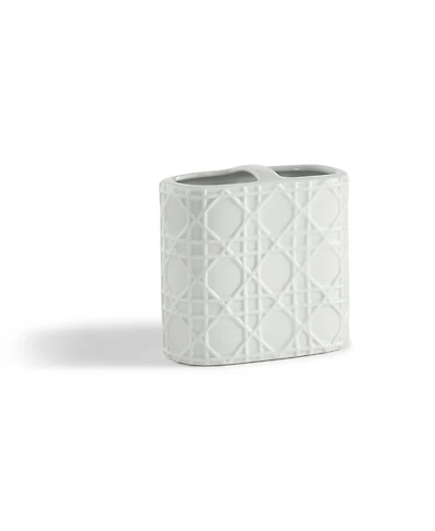 Cassadecor Embossed Wicker Design Porcelain Toothbrush Holder
