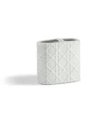 Cassadecor Embossed Wicker Design Porcelain Toothbrush Holder