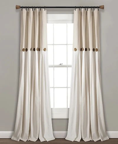 Lush Decor Linen Button Window Curtain Panel, Single Country Curtains - Rustic Decor - Color Block - Modern Farmhouse Curtains