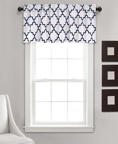 Lush Decor Bellagio Valance Curtain 52"W x 18"W +2" Navy - Kitchen Valances For Windows - Trellis Curtain Valance