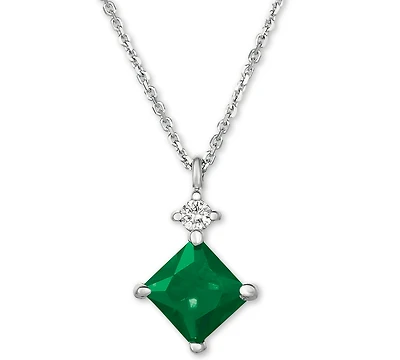Emerald (5/8 ct. t.w.) and Diamond Accent 16" Pendant Necklace in 14k White Gold