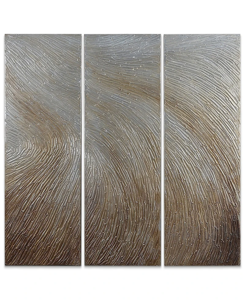 Empire Art Direct Gold Waves 3-Piece Textured Metallic Hand Painted Wall Art Set by Martin Edwards, 60" x 20" x 1.5"