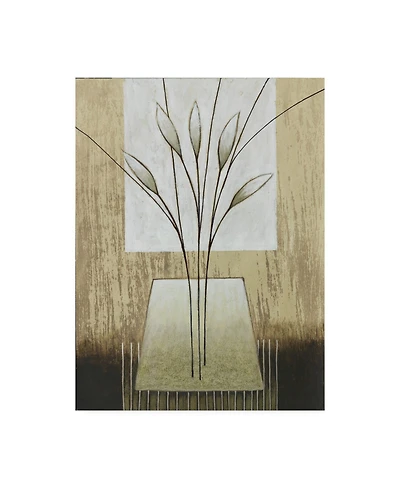 Pablo Esteban Tan and White Floral Abstract Canvas Art - 15.5" x 21"