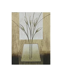 Pablo Esteban Tan and White Floral Abstract Canvas Art - 15.5" x 21"