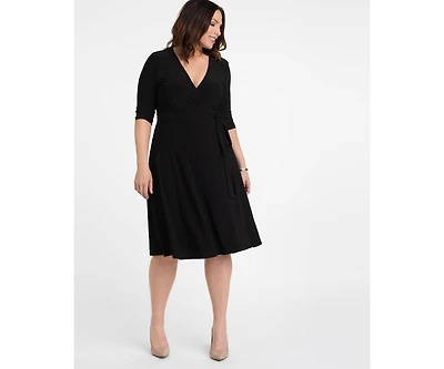 Kiyonna Plus Essential Wrap Dress with 3/4 Sleeves