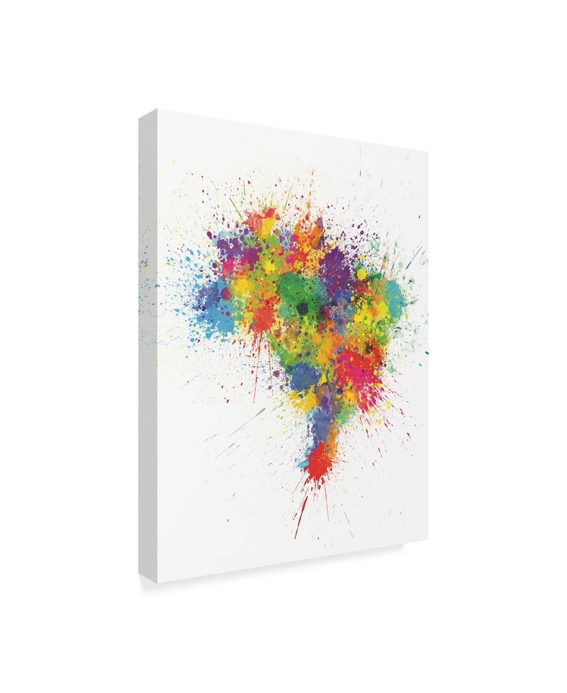 Michael Tompsett Brazil Paint Splashes Map Canvas Art - 20" x 25"
