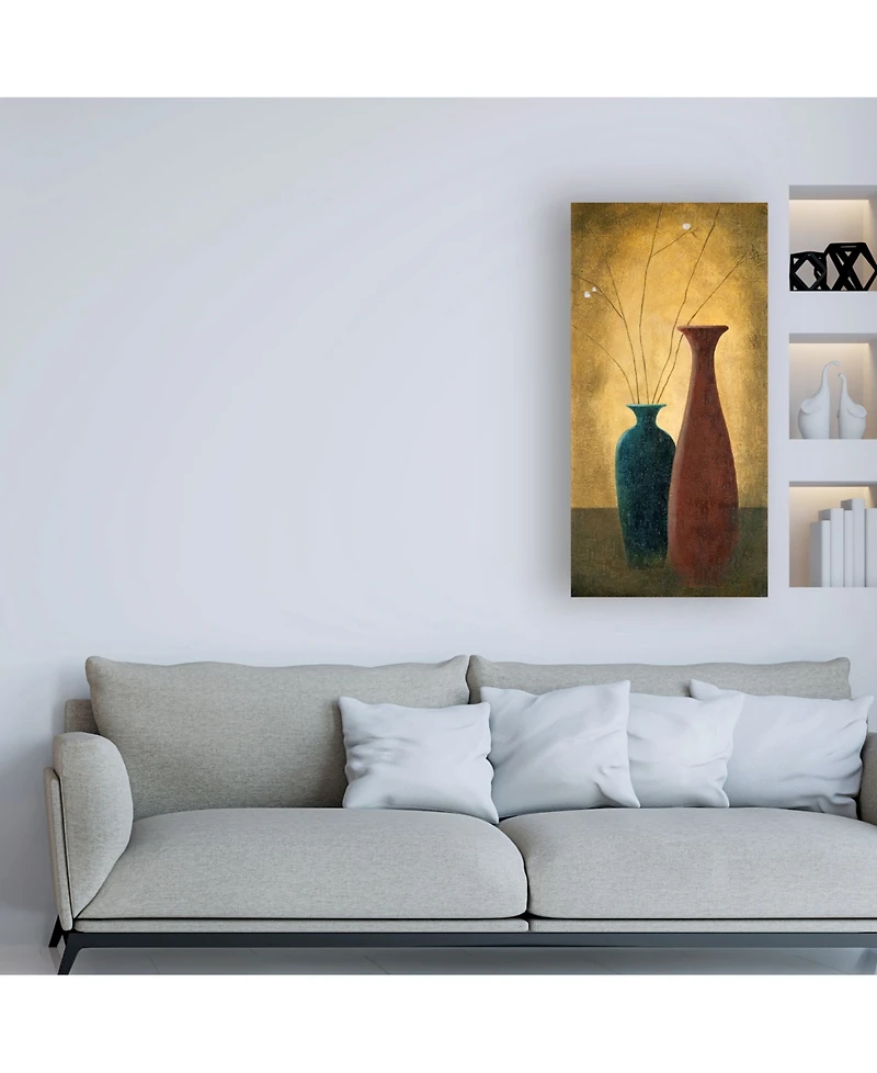 Pablo Esteban Two Slender Vases and Flowers Canvas Art - 19.5" x 26"