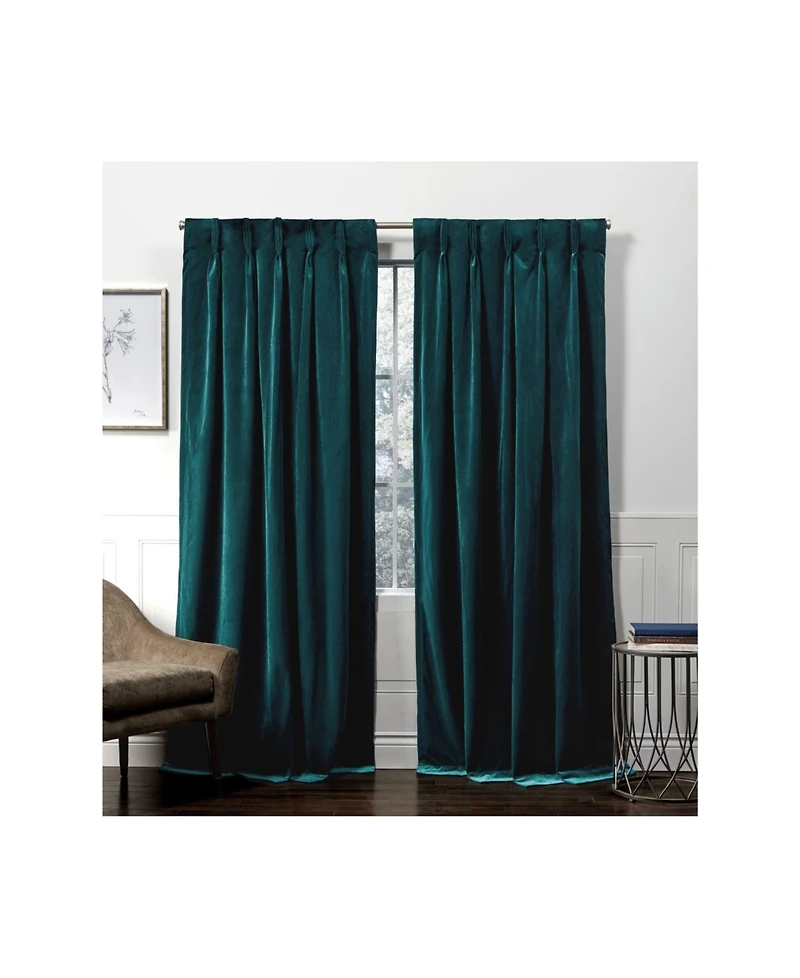 Exclusive Home Curtains Velvet Heavyweight Pinch Pleat Curtain Panel Pair, 27" x 108"