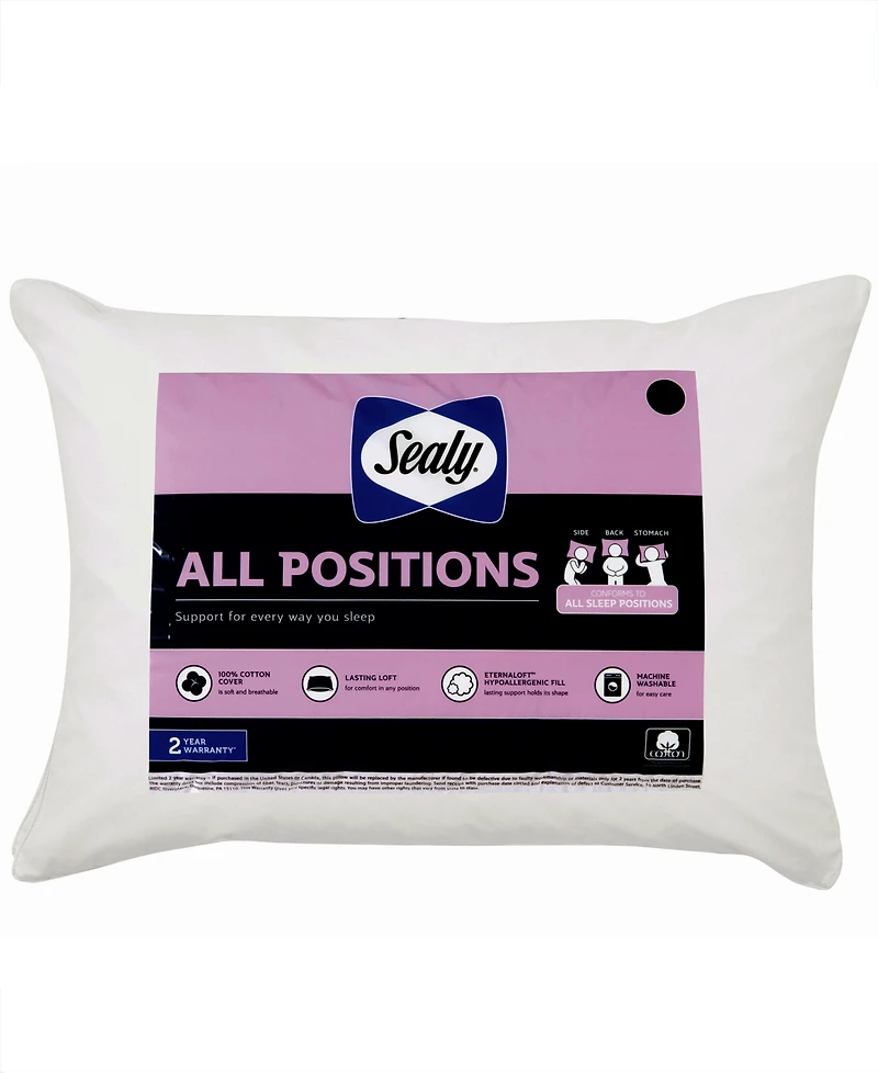 Sealy 100% Cotton All Positions Pillow, Standard/Queen