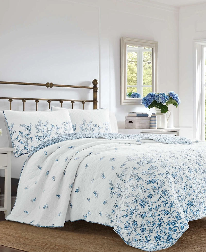 Laura Ashley Flora Cotton Reversible 3 Piece Quilt Set
