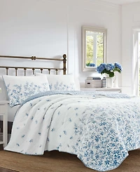 Laura Ashley Flora Cotton Reversible 3 Piece Quilt Set