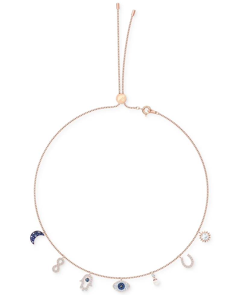 Swarovski Rose Gold-Tone Crystal Protective Charm Bolo Necklace